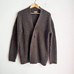 Inis Meanin Cashmere Wool Brown Textured Button Down Cardigan L